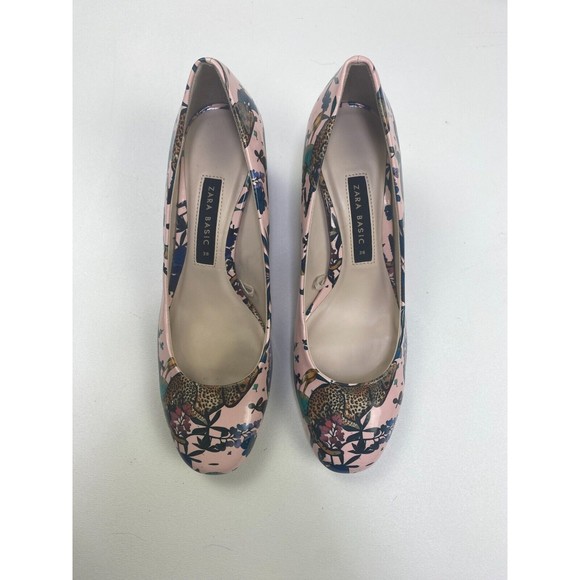 Zara Basic Tropical Animal Floral Pink Block Heel EU Size 36 (us size 6) NEW - Picture 4 of 13